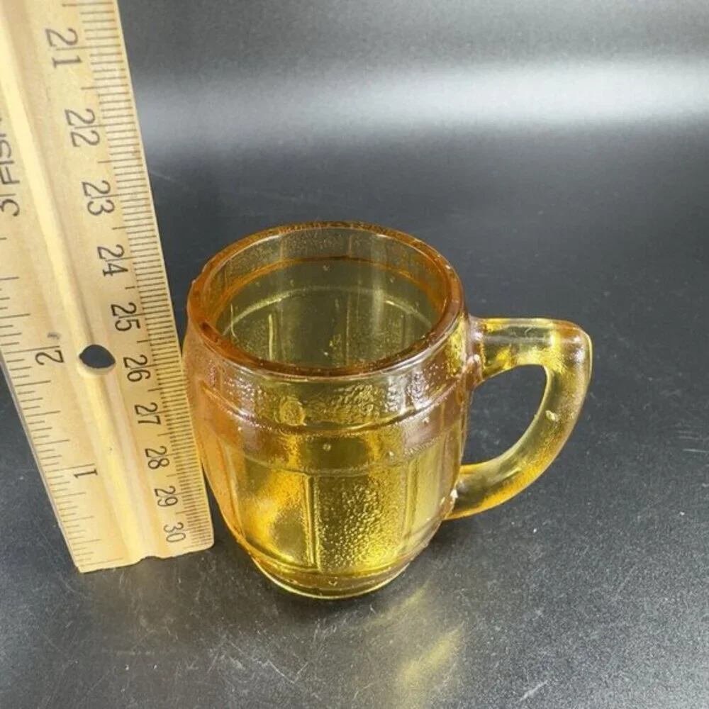 Vintage Amber Glass Barrel Shot Glass Single‎ Toothpick Holder Glassware Decor